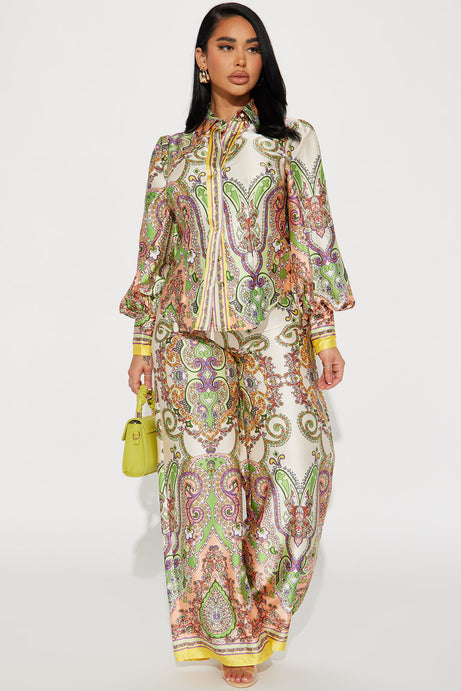 Maldives Satin Pant Set - Green/combo