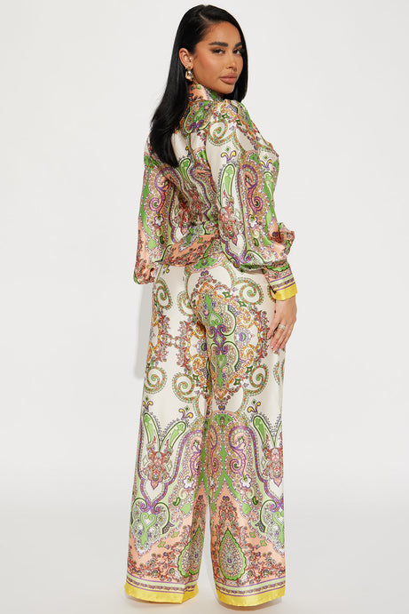 Maldives Satin Pant Set - Green/combo